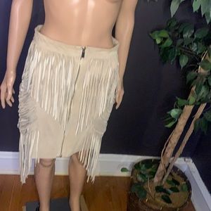 Bebe Suede w/ Suede Fringe Skirt - Size 10